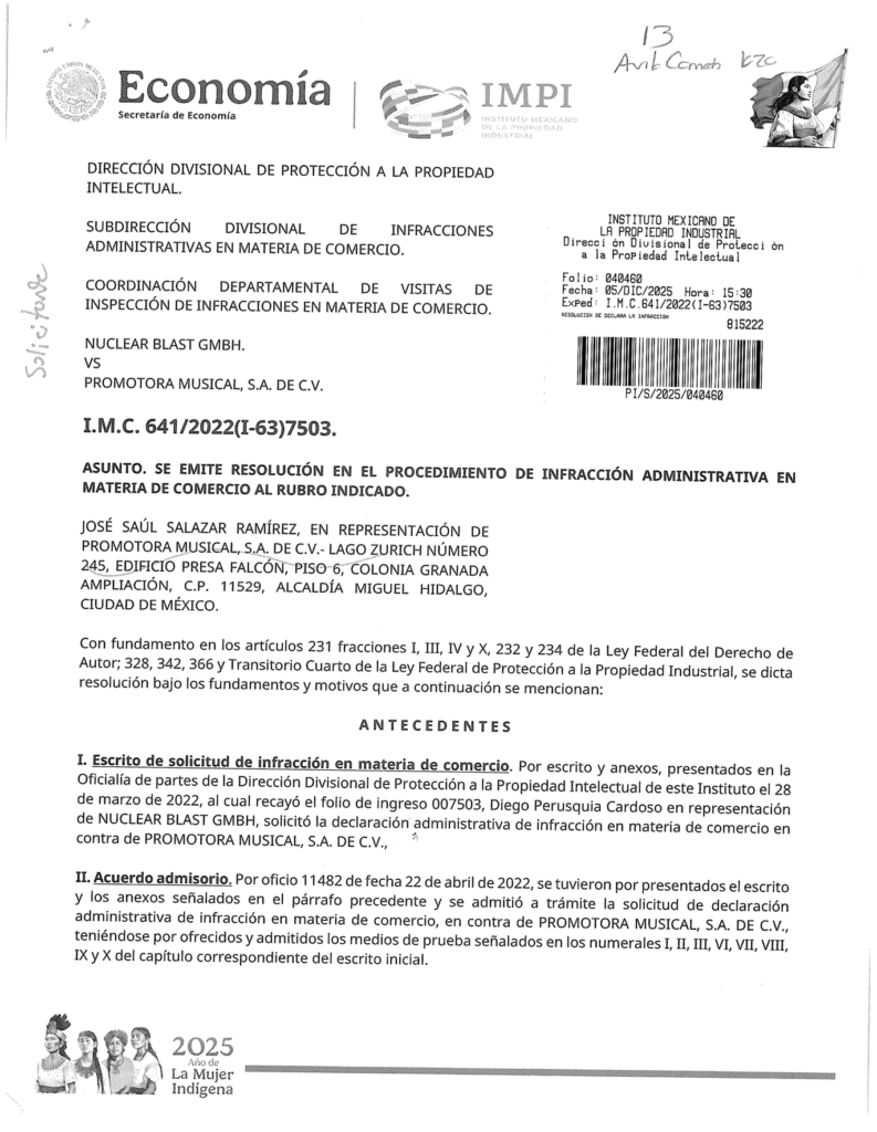 Mixup vende discos piratas de Nuclear Blast; IMPI exhibe operación de distribución irregular en México 9 Captura de pantalla 2026 05 25 a las 1.30.58 p.m