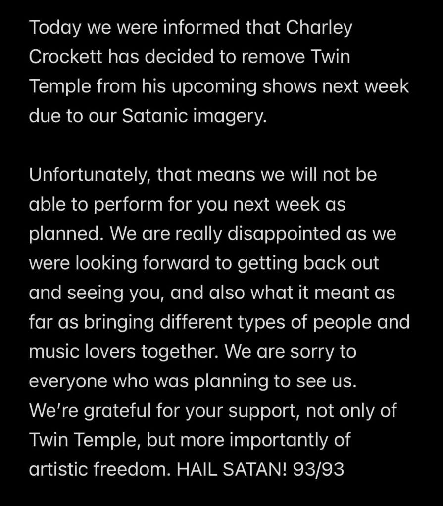 Twin Temple es retirada de la gira con Charley Crockett por su imaginería satánica 18 image 16